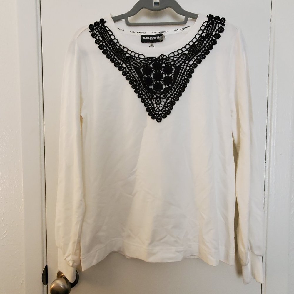 KARL LAGERFELD PARIS Embroider Long Sleeve Top Blouse White Women XS BNWT $80